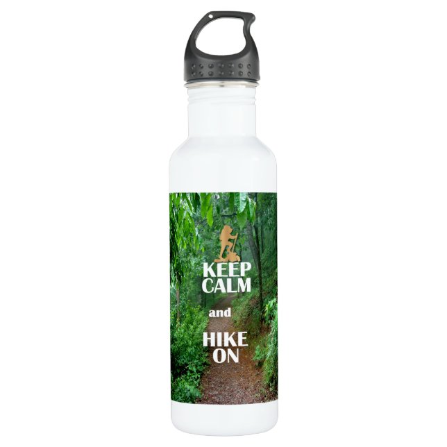 Ruhe behalten und Wandern Edelstahlflasche (Vorderseite)