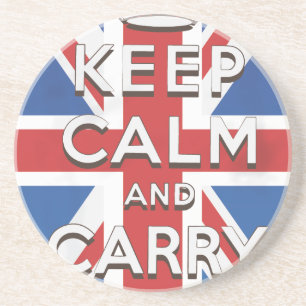 Ruhe bewahren und auf britischer Flagge fahren Sandstein Untersetzer