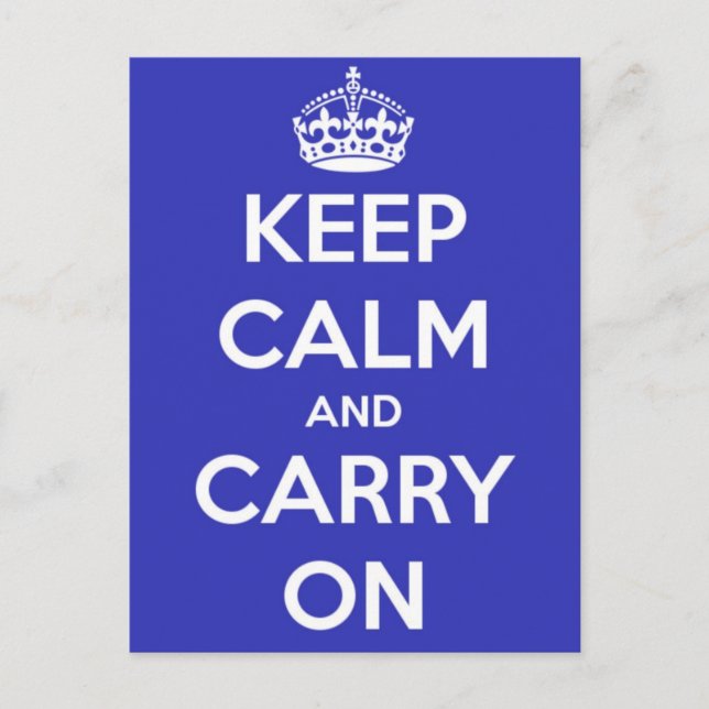 Ruhe bewahren und Royal Blue Postcard tragen Postkarte (Vorderseite)