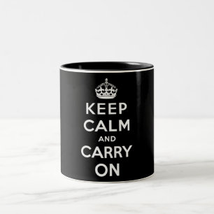Ruhe bewahren und weiterführen (Schwarzes Design) Zweifarbige Tasse