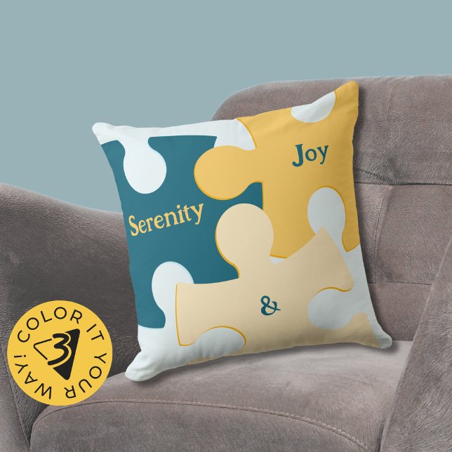 Ruhe & Freude Blau & Gelb Puzzleteile Kissen (Serenity & Joy Blue & Yellow Puzzle Pieces Throw Pillow)