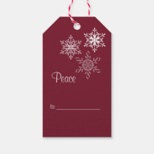 Ruhe, Freude und 3 Schneeflocken Rot und Weiß Mini Geschenkanhänger