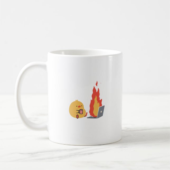 Ruhe im Chaos - Niedlicher Gelber Bird & Fiery Lap Kaffeetasse (Links)