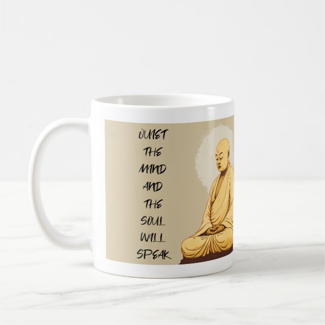 Ruhe im Geist und das Soul spricht MONK T-Shir Kaffeetasse (Links)
