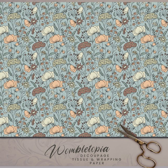 Ruhe in Aquamariner Wildblume Bloom Dekoupage Seidenpapier (Von Creator hochgeladen)