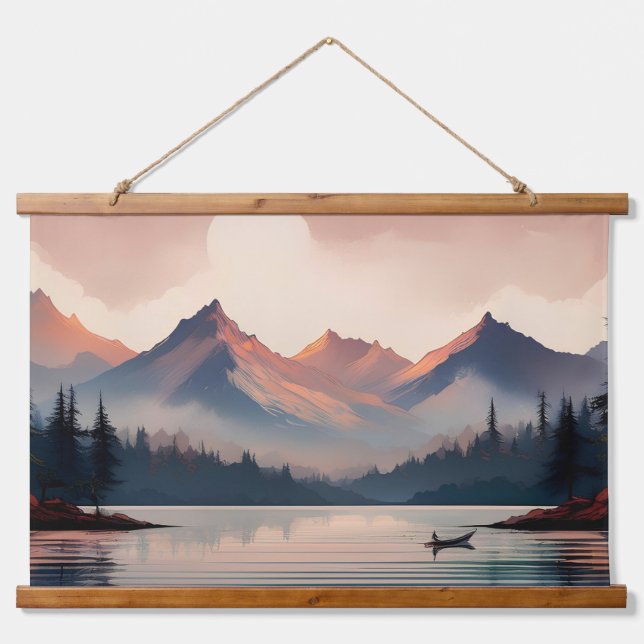 "Ruhe in den Bergen" Wandteppich Mit Holzrahmen (Vorne)