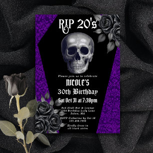 Ruhe in Frieden 20er Gothic Lila Totenkopf Blumen Einladung