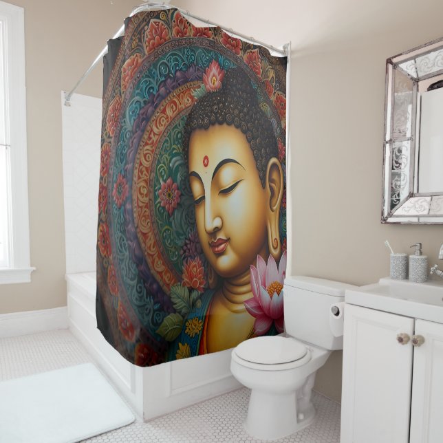 Ruhe in Symmetry: Buddha Mandala Badezimmer Duschvorhang (Beispiel)
