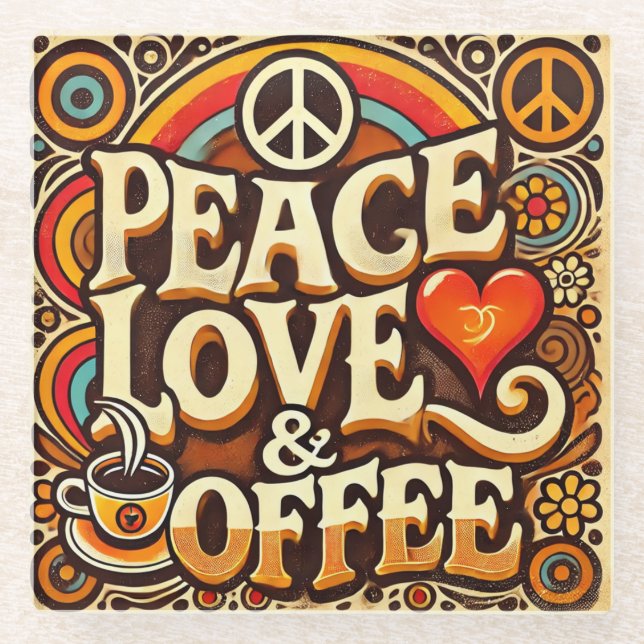 Ruhe, Liebe & Coffee Retro Untersetzer (Vorderseite)