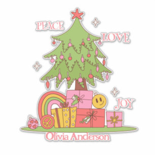 Ruhe, Liebe & Freude - Retro Weihnachtsbaum auf Ro Aufkleber