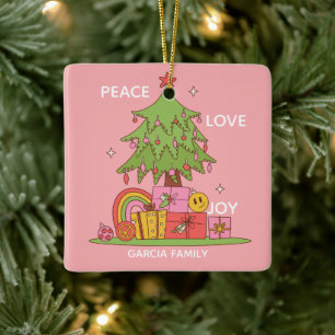 Ruhe, Liebe & Freude - Retro Weihnachtsbaum in Ros Keramikornament