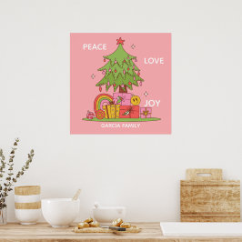 Ruhe, Liebe & Freude - Retro Weihnachtsbaum in Ros Poster
