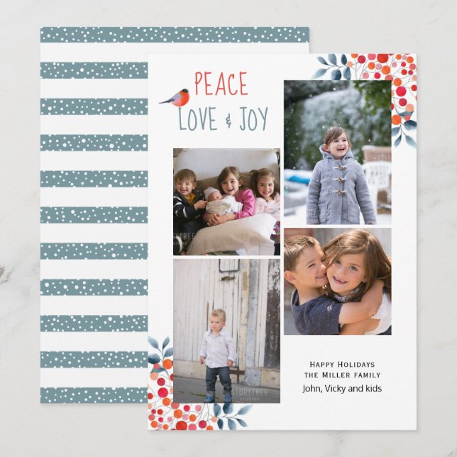Ruhe, Liebe, Freude Weihnachten - 4 Foto Collage C Einladung (Vorne/Hinten)