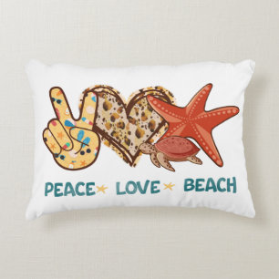 Ruhe, Liebe, Strand   Friede, Herz, Schildkröte Dekokissen