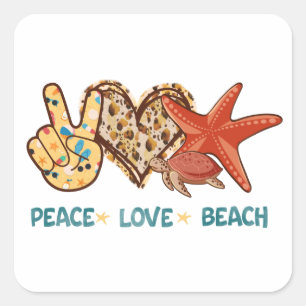Ruhe, Liebe, Strand   Friede, Herz, Schildkröte Quadratischer Aufkleber