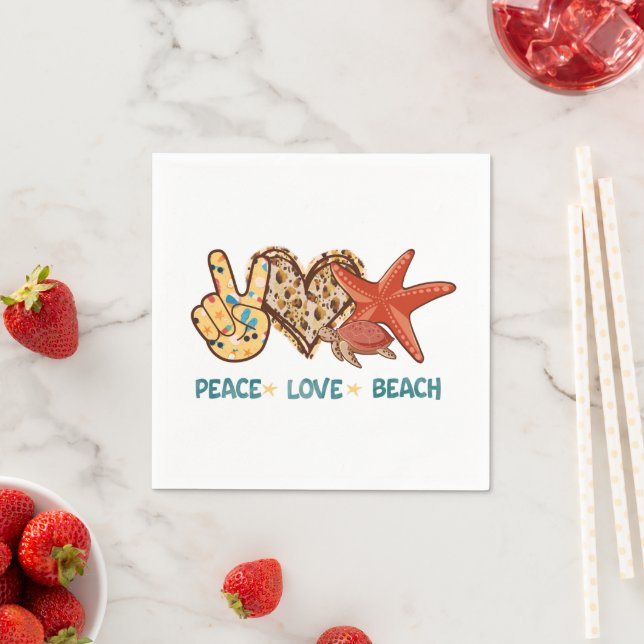 Ruhe, Liebe, Strand | Friede, Herz, Schildkröte Serviette (Beispiel)