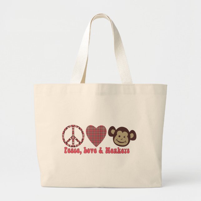 Ruhe, Liebe und Affen Retro T-Shirts und Geschenke Jumbo Stoffbeutel (Vorne)