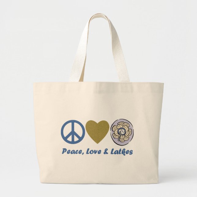 Ruhe, Liebe und Latkes Hanukkah T-Shirts und Gesch Jumbo Stoffbeutel (Vorne)