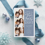 Ruhe, Liebe und Licht | Hanukkah-Foto Feiertagskarte<br><div class="desc">Die schöne typografische Hanukkah-Fotokarte zeigt drei Ihrer beliebtesten Fotos in einem quadratischen Format entlang der links Seite. "Wünscht euch Ruhe, Liebe und Licht diese Hanukkah und immer" erscheint auf der rechten Seite in weißer Hand Schrift auf einem rauchblauen Hintergrund mit Sternen gezeichnet. Passen Sie mit Ihrem persönlichen Gruß, Familiennamen, individuellen...</div>