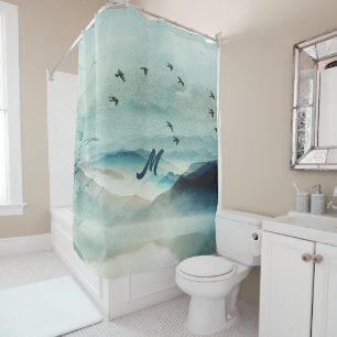 Ruhe Mit Monogramm Natur Wasserfarben Bergwelt Lan Duschvorhang