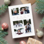 Ruhe modern minimalistisch 5 Foto Weihnachten<br><div class="desc">Diese Urlaubsfotokarte vermittelt eine ruhige Botschaft mit einem minimalistischen Design. Das luftige Design verfügt über 5 Foto-Bereiche und Raum für ein individuelles Design. Dieses Design ist perfekt für eine Weihnachtskarte mit einer weichen Rose und einem passenden Backer mit einem karierten, schlichten Muster in Weiß. Ob Sie die Highlights Ihres Jahres...</div>