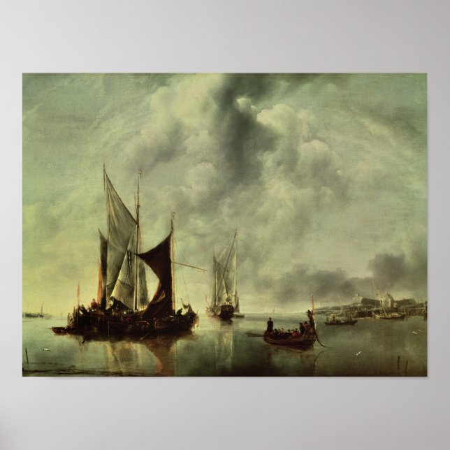 Ruhe oder, Boote nahe der Küste, nach 1651 Poster (Vorne)