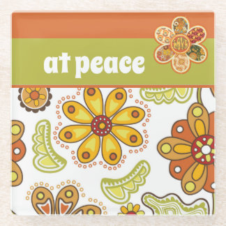 Ruhe - Retro Blume Hippie Orange Green Glasuntersetzer