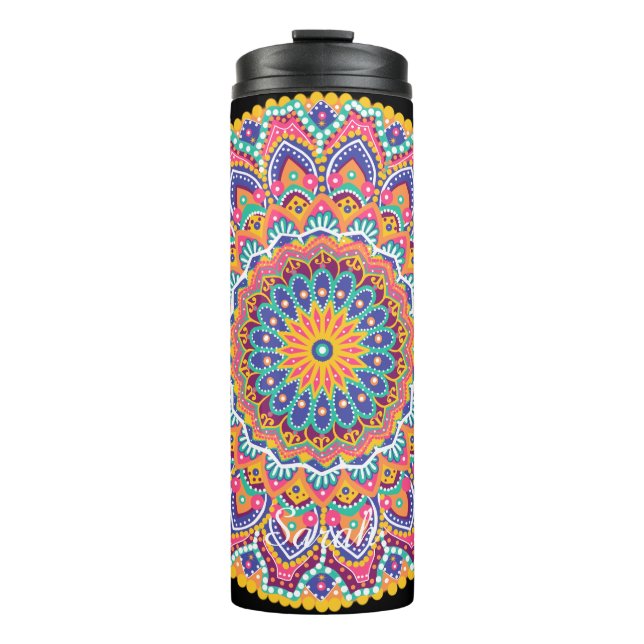 Ruhe Schöne farbenfrohe Floral Mandala Thermosbecher (Vorderseite)