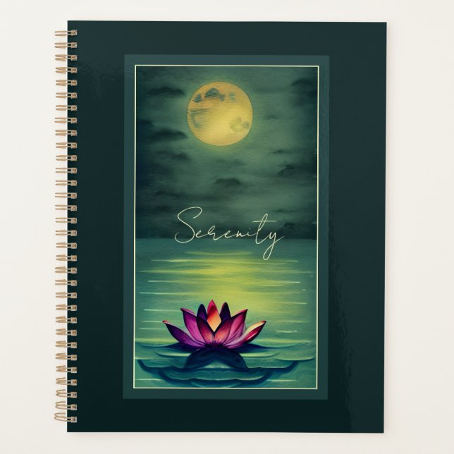 Ruhe - Schöne Lotus-Blume und Vollmond Planer (Vorderseite)