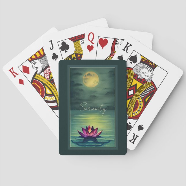 Ruhe - Schöne Lotus-Blume und Vollmond Spielkarten (Rückseite)