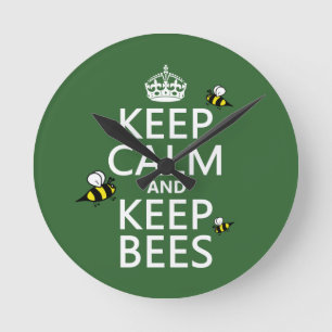 Ruhe und Behalten Bienen - alle Farben Runde Wanduhr