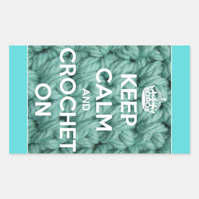 Ruhe und Crochet auf blau behalten Rechteckiger Aufkleber (Vorderseite)