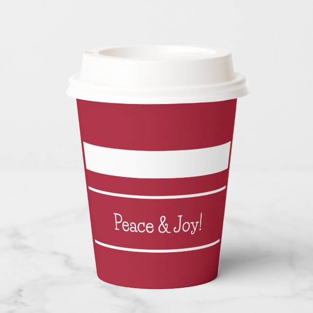 Ruhe und Freude Weihnachtsfarben Rot und Weiß Pappbecher (Rückseite)