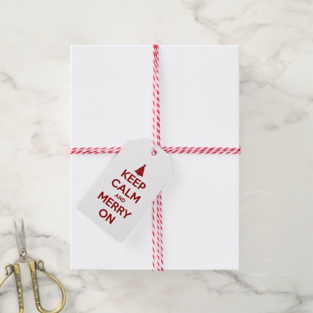 Ruhe und Fröhlichkeit auf Rot und Weiß behalten Geschenkanhänger (Mit Garn)