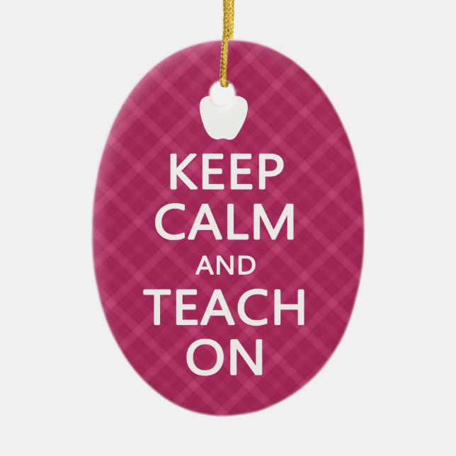 Ruhe und Teach On behalten, rosa Kariert Keramikornament (Vorne)
