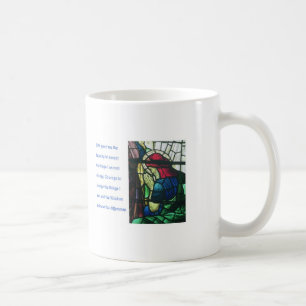 Ruhegebet und -mann, die im Buntglas beten Kaffeetasse