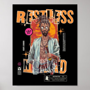 Ruheloser Nomade – Urbaner Samurai-Aufkleber Poster