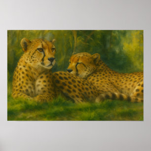 Ruhen des Cheetah Duo in der Waldlandschaft Poster