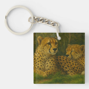 Ruhen des Cheetah Duo in der Waldlandschaft Schlüsselanhänger