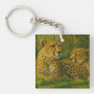 Ruhen des Cheetah Duo in der Waldlandschaft Schlüsselanhänger