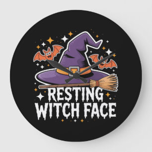 Ruhen Hexe Gesicht Beängstigend Broomstick Funny H Große Wanduhr