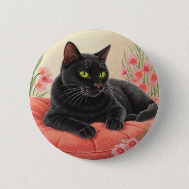 Ruhende schwarze Katze Button (Vorderseite)