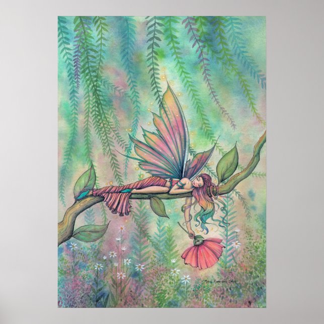 Ruhende Weidenblütenfee Fantasy-Kunst Poster (Vorne)