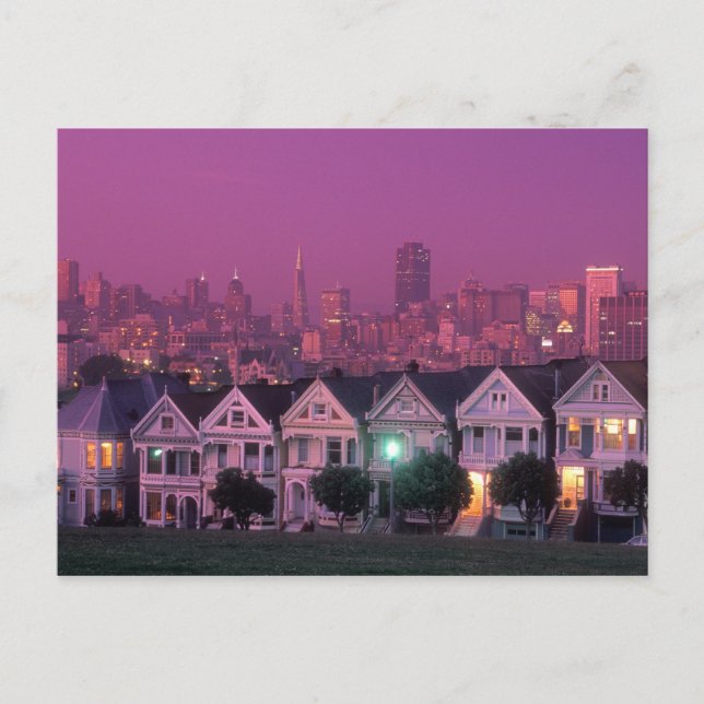 Ruhenhäuser bei Sonnenuntergang in San Francisco, Postkarte (Vorderseite)