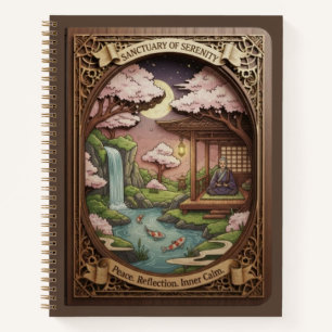 Ruheoase Meditation Garten Holzskulptur Notizbuch
