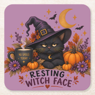 Ruhepause-Hexengesicht schwarze Katze Halloween Rechteckiger Pappuntersetzer