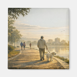 Ruher Spaziergang am Morgen – 2" Magnet mit Kunstm