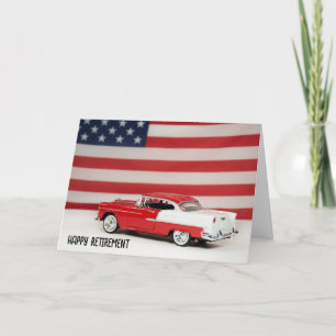 Ruhestand 1955 Chevy Auto und Flagge Karte