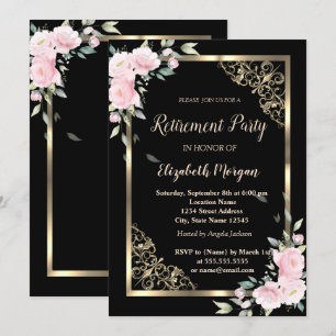 Ruhestand an eleganten Gold Frame Rosa Blume Einladung
