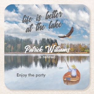 Ruhestand Angeln am Seewasser Aquarell Rechteckiger Pappuntersetzer